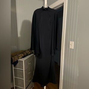 Elegant Navy Gown with Cape Sleeves